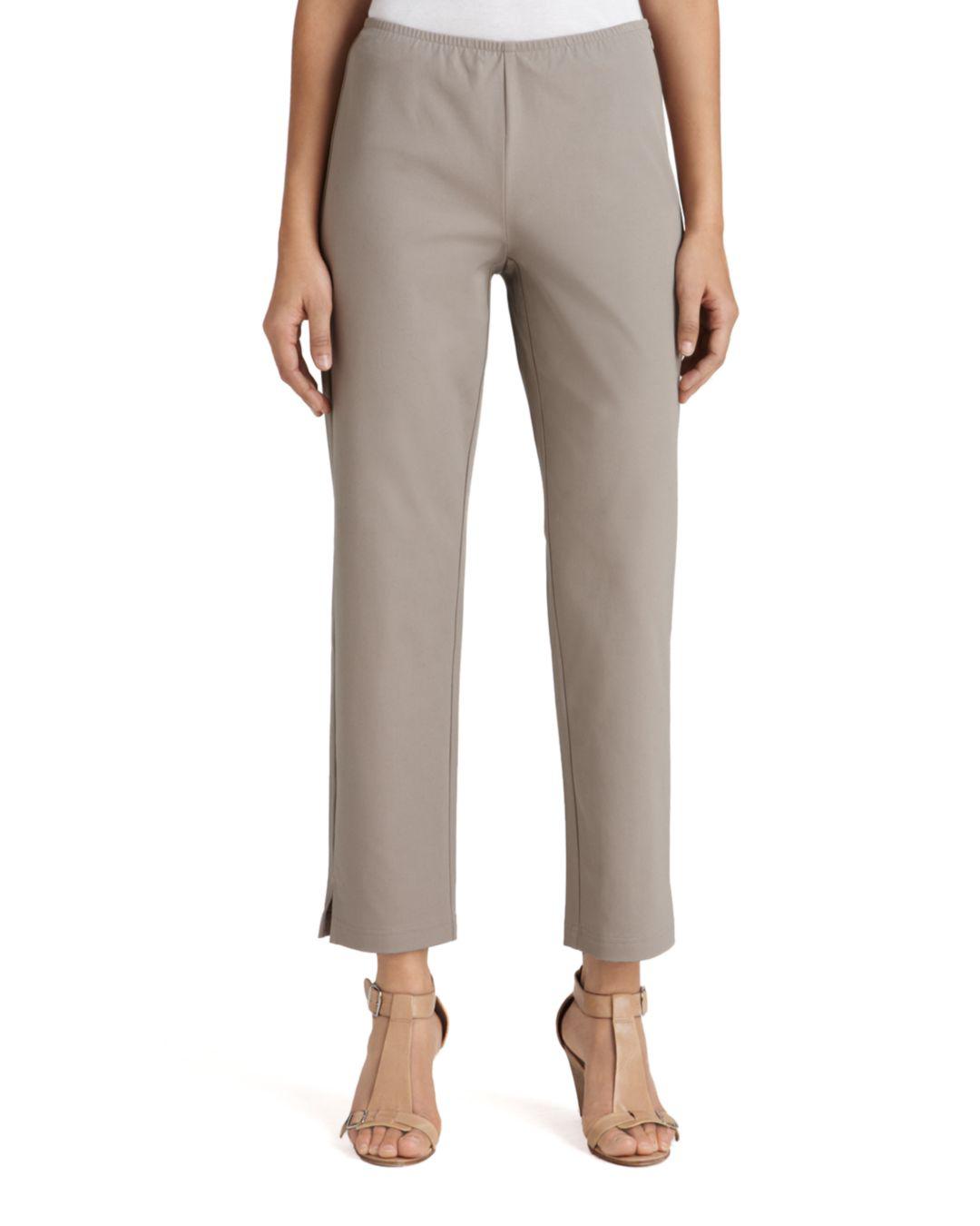 Eileen Fisher Organic Stretch Cotton Twill Slim Ankle Pants in Stone (Gray)  - Lyst