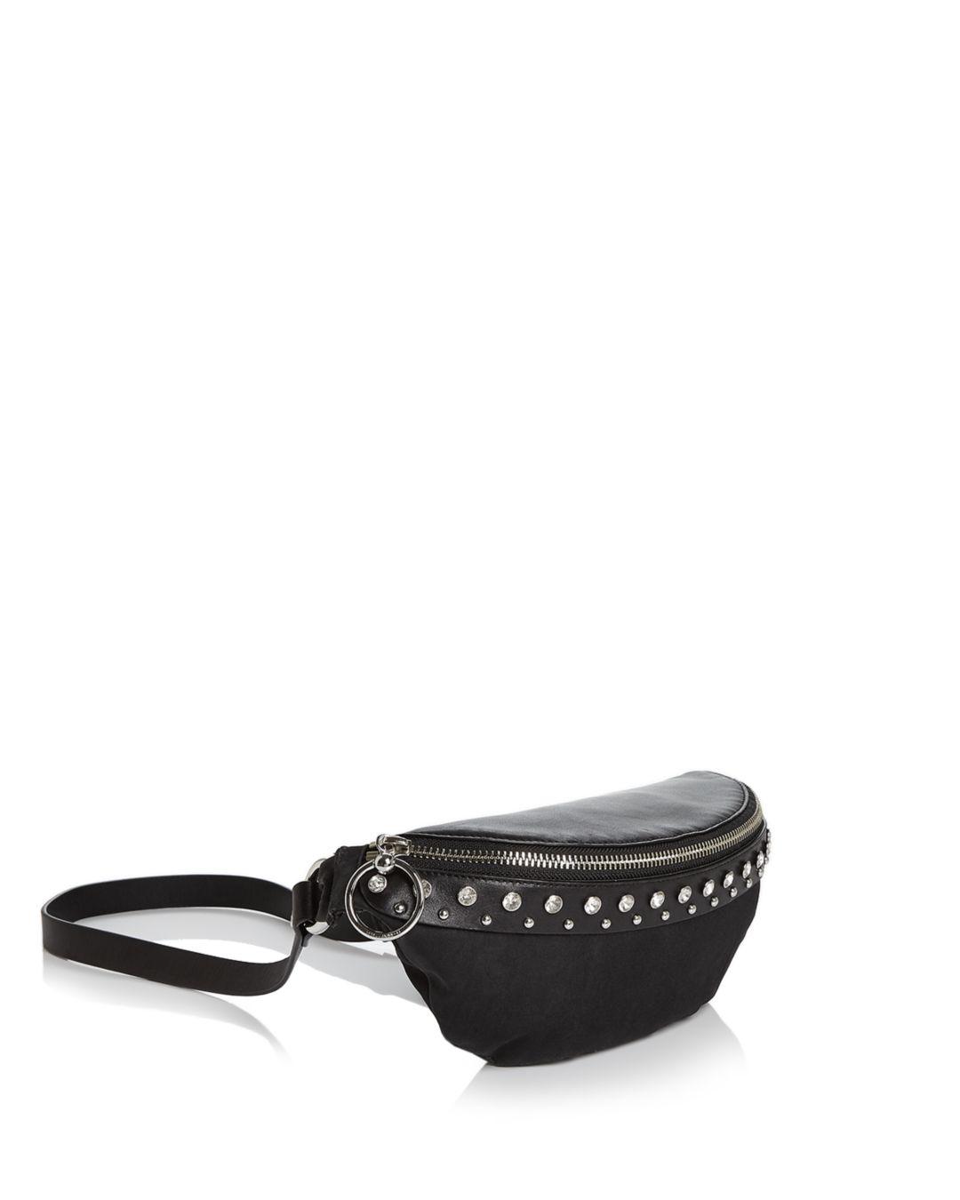 Rebecca Minkoff Synthetic Crystal Studded Nylon & Leather Convertible Belt Bag in Black/Silver ...