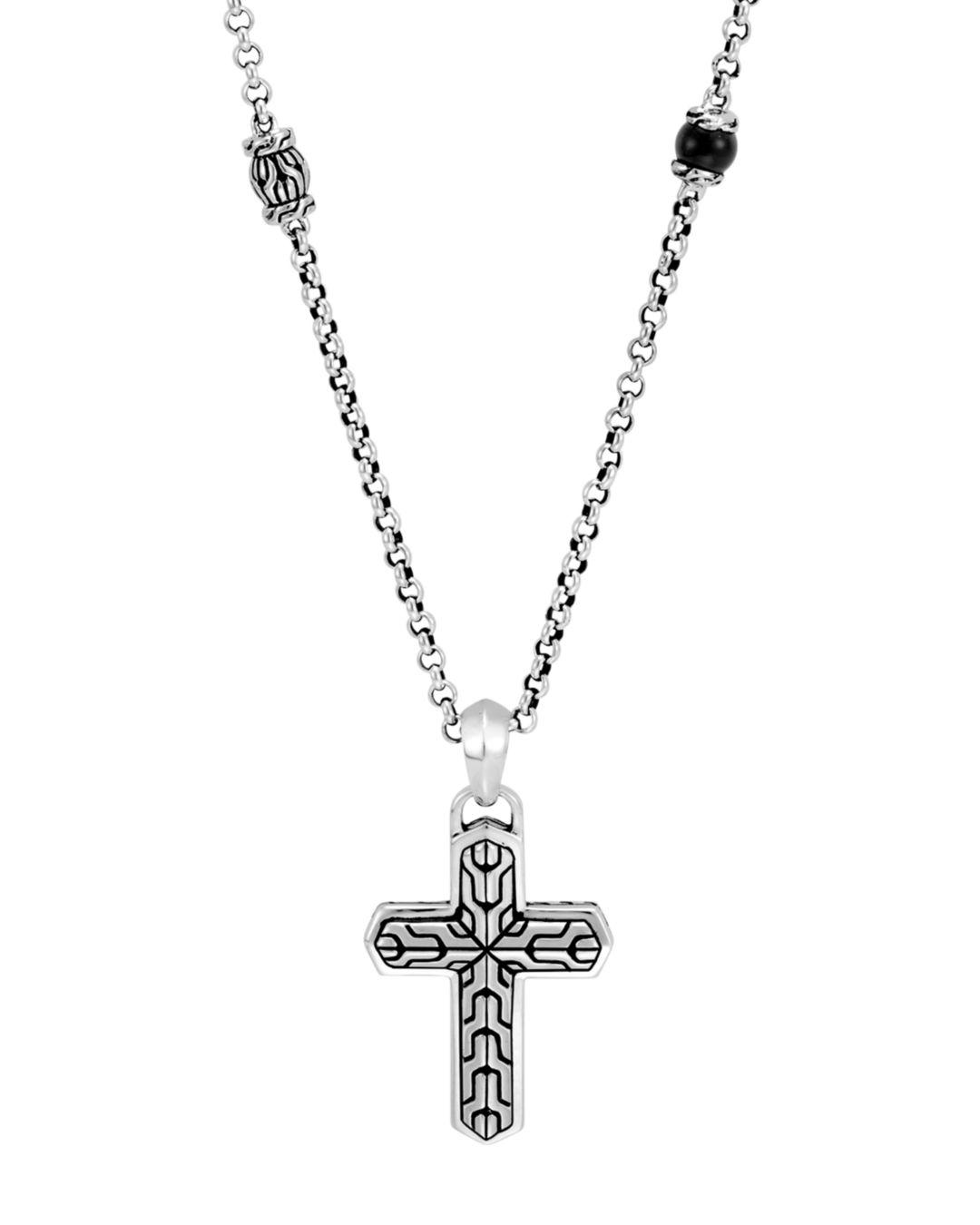John Hardy Sterling Silver Classic Chain Black Onyx & Cross Pendant