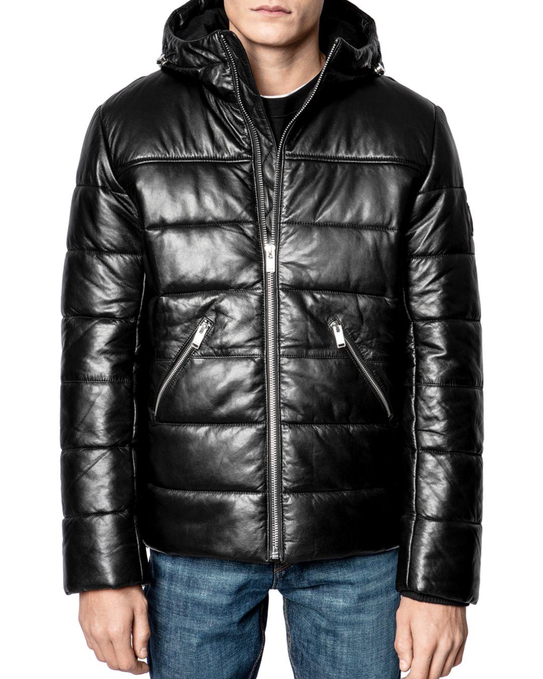 Zadig & Voltaire Leather Bowie Quilted Hooded Puffer Jacket in Black ...