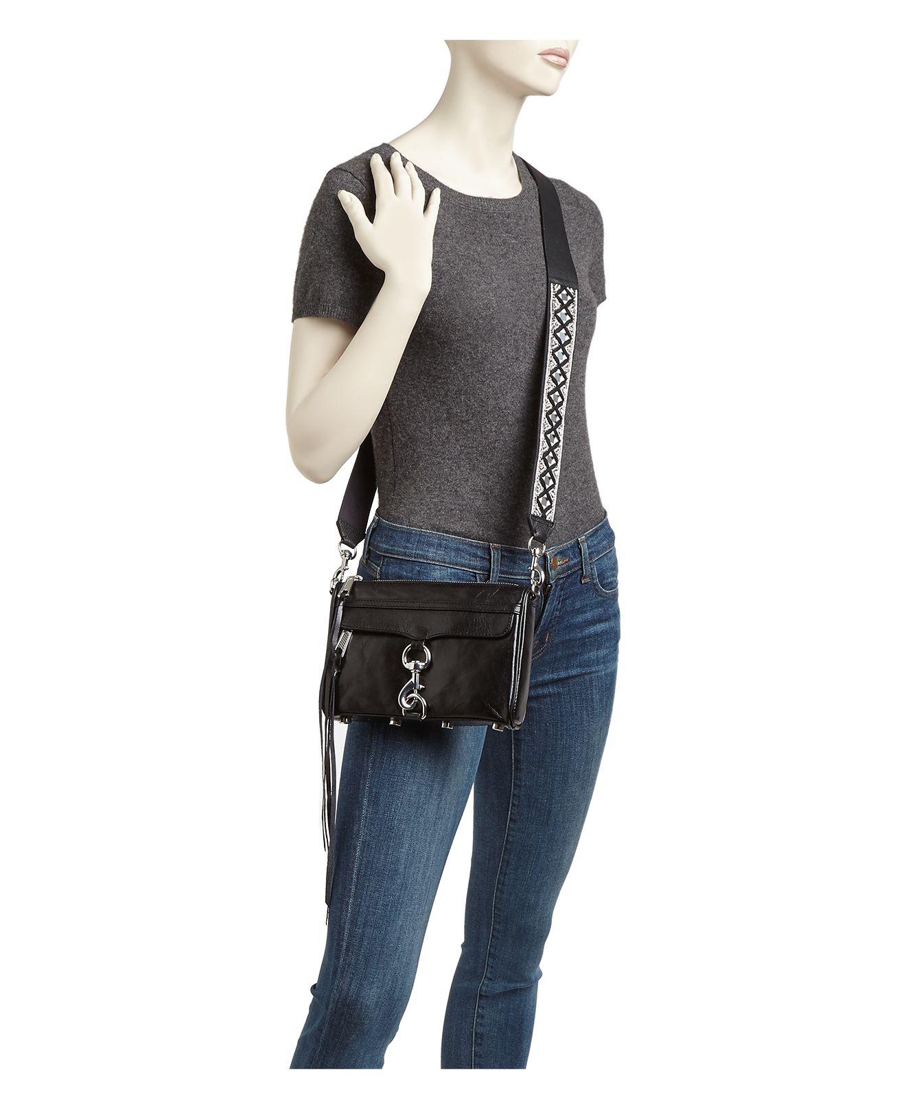 Rebecca Minkoff Mini Mac Guitar Strap Leather Crossbody in Black/Silver
