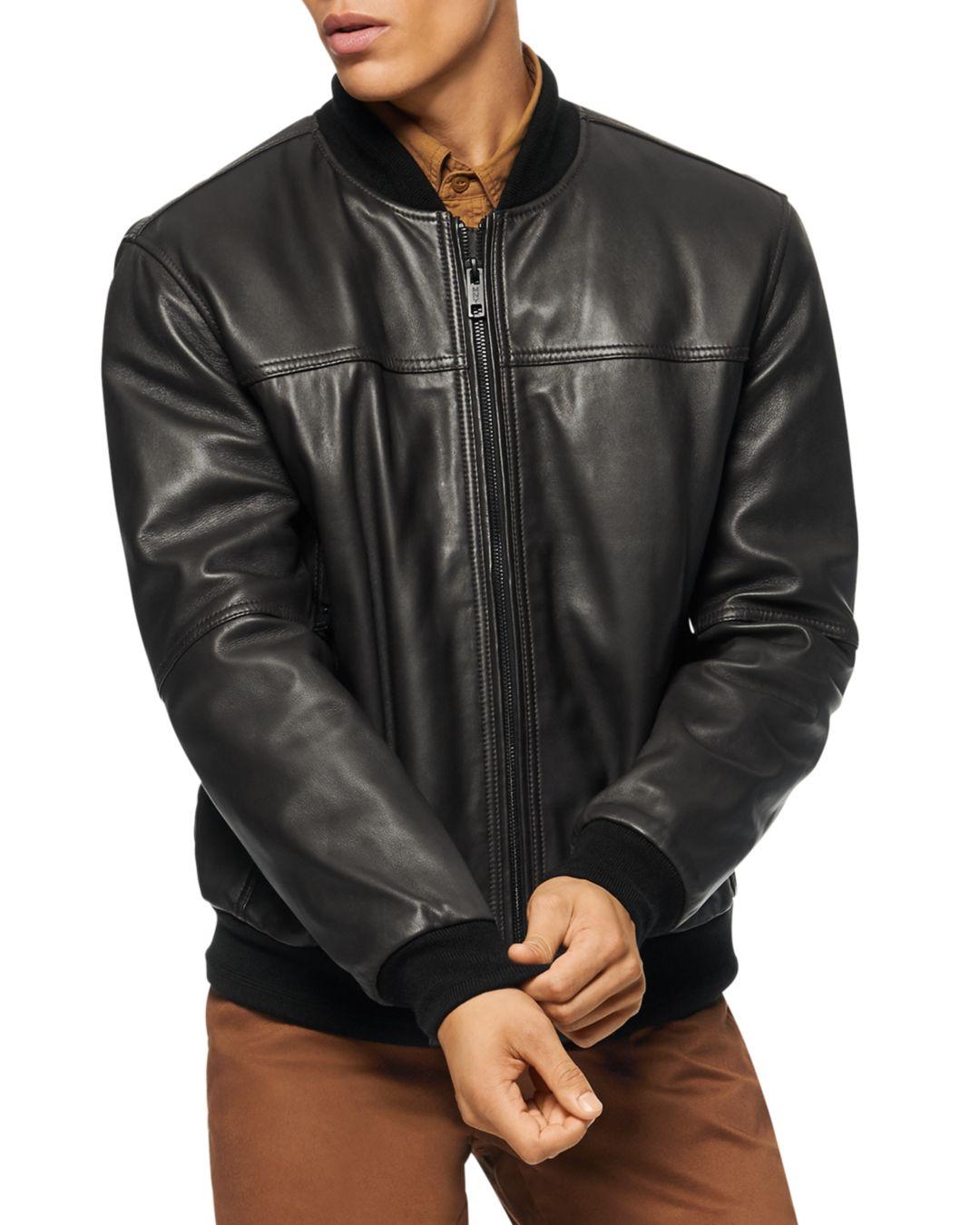 Marc New York Summit Leather Bomber Jacket in Brown for Men | Lyst