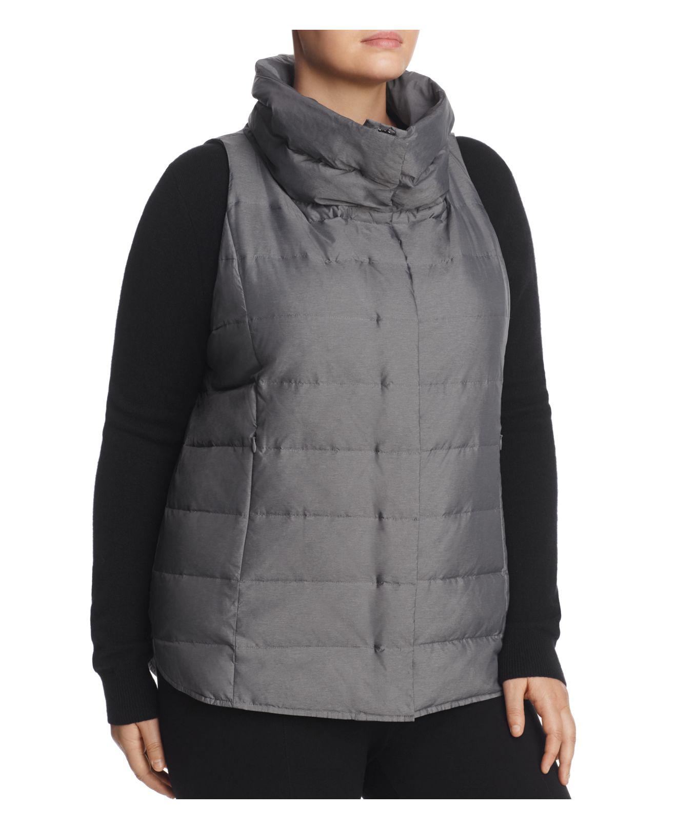 Eileen Fisher Funnel Neck Puffer Vest in Ash (Gray) Lyst