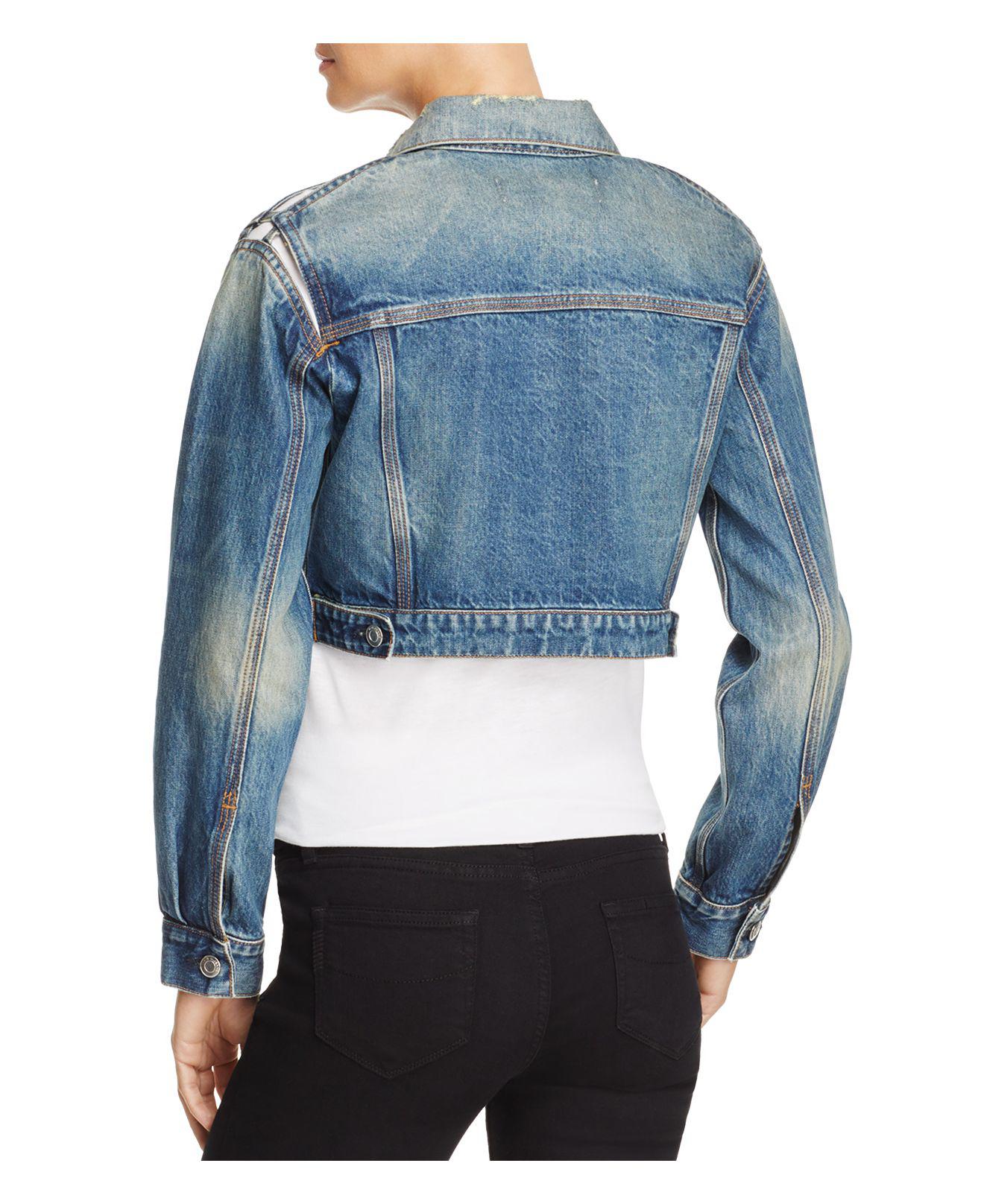 IRO Kiss Cutout Cropped Denim Jacket in Blue Washed (Blue) - Lyst