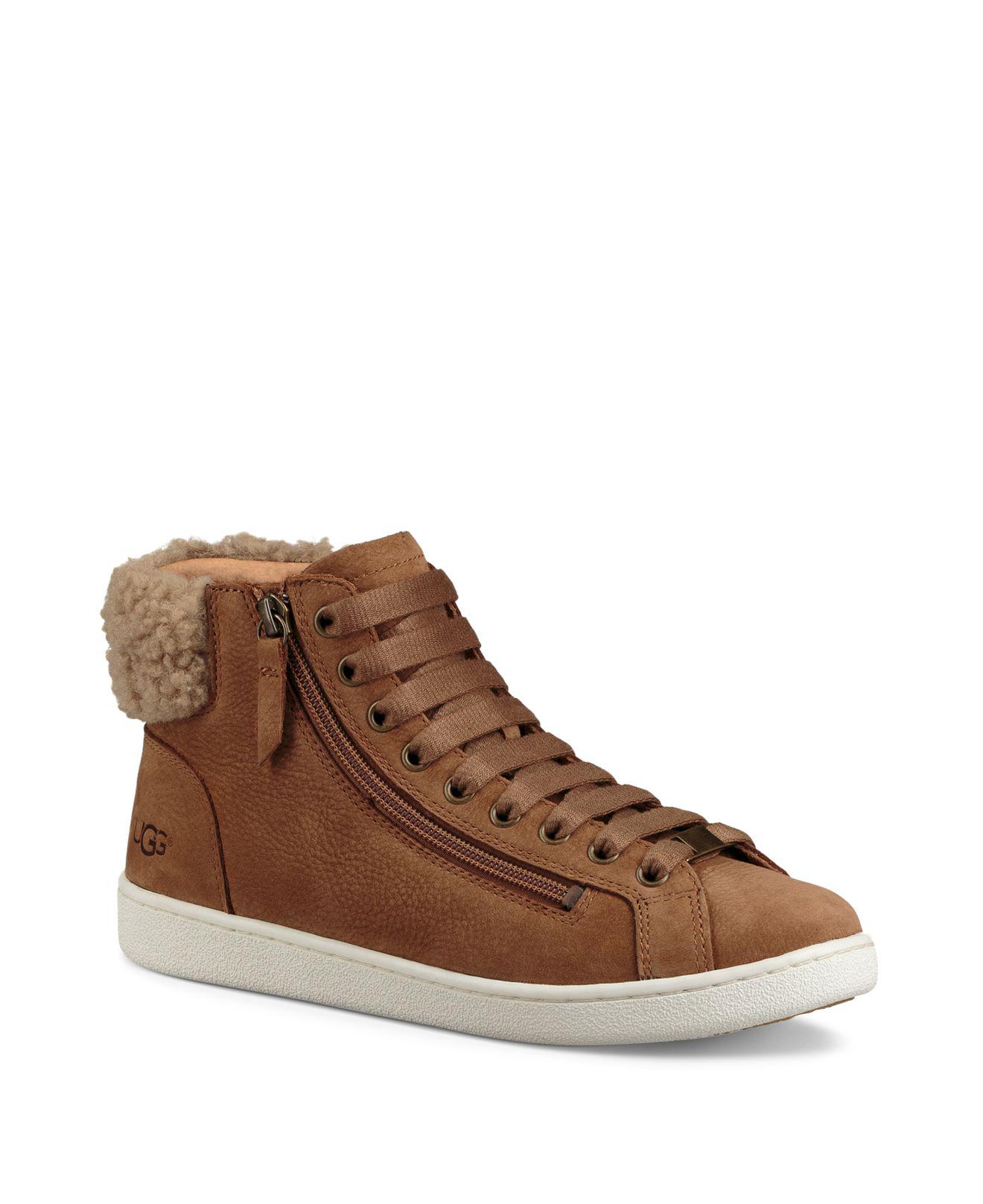 UGG Olive Leather And Sheepskin High Top Sneakers in Brown | Lyst