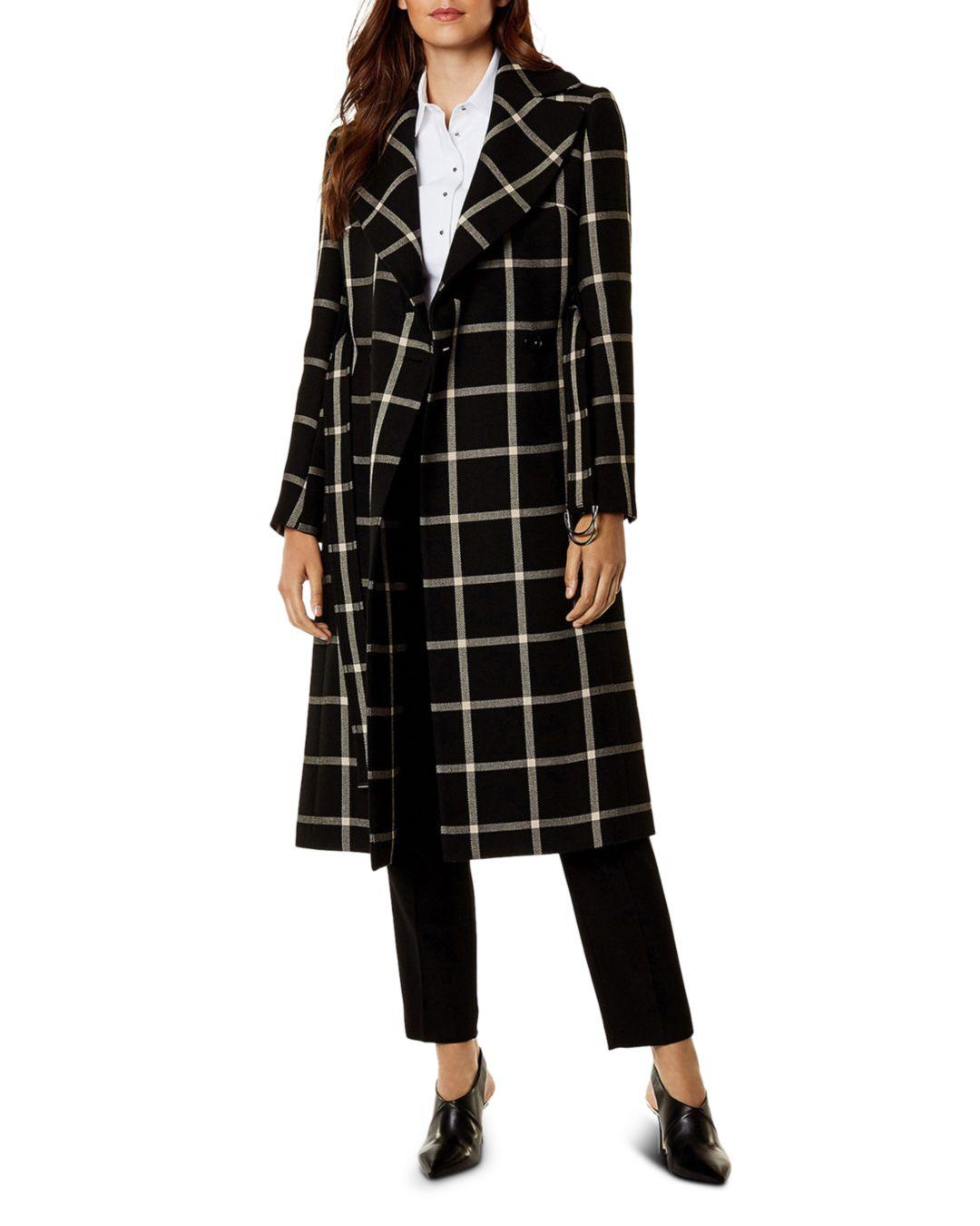 Karen Millen Windowpane - Plaid Coat in Black | Lyst