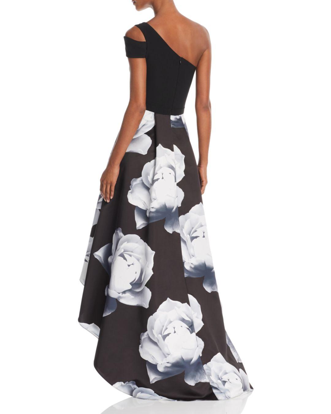 aqua one shoulder floral ball gown