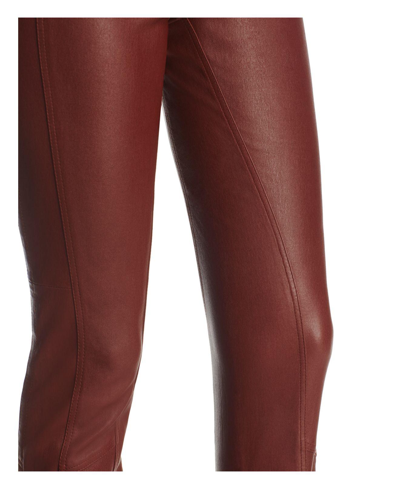 Lyst - Theory Cropped Leather Riding Pants in Red