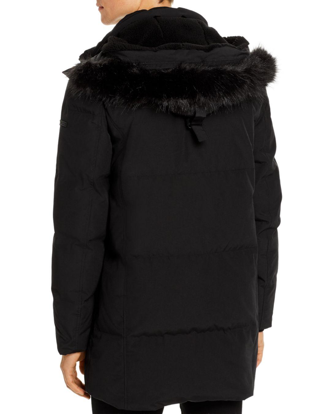 Karl Lagerfeld Synthetic Faux Fur - Trimmed Quilted Parka in Black for ...