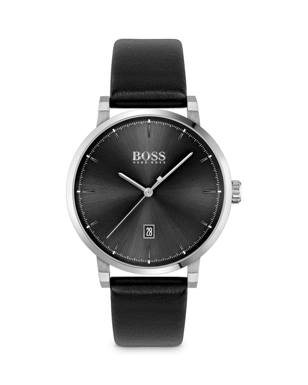 hugo boss mens watch black leather strap