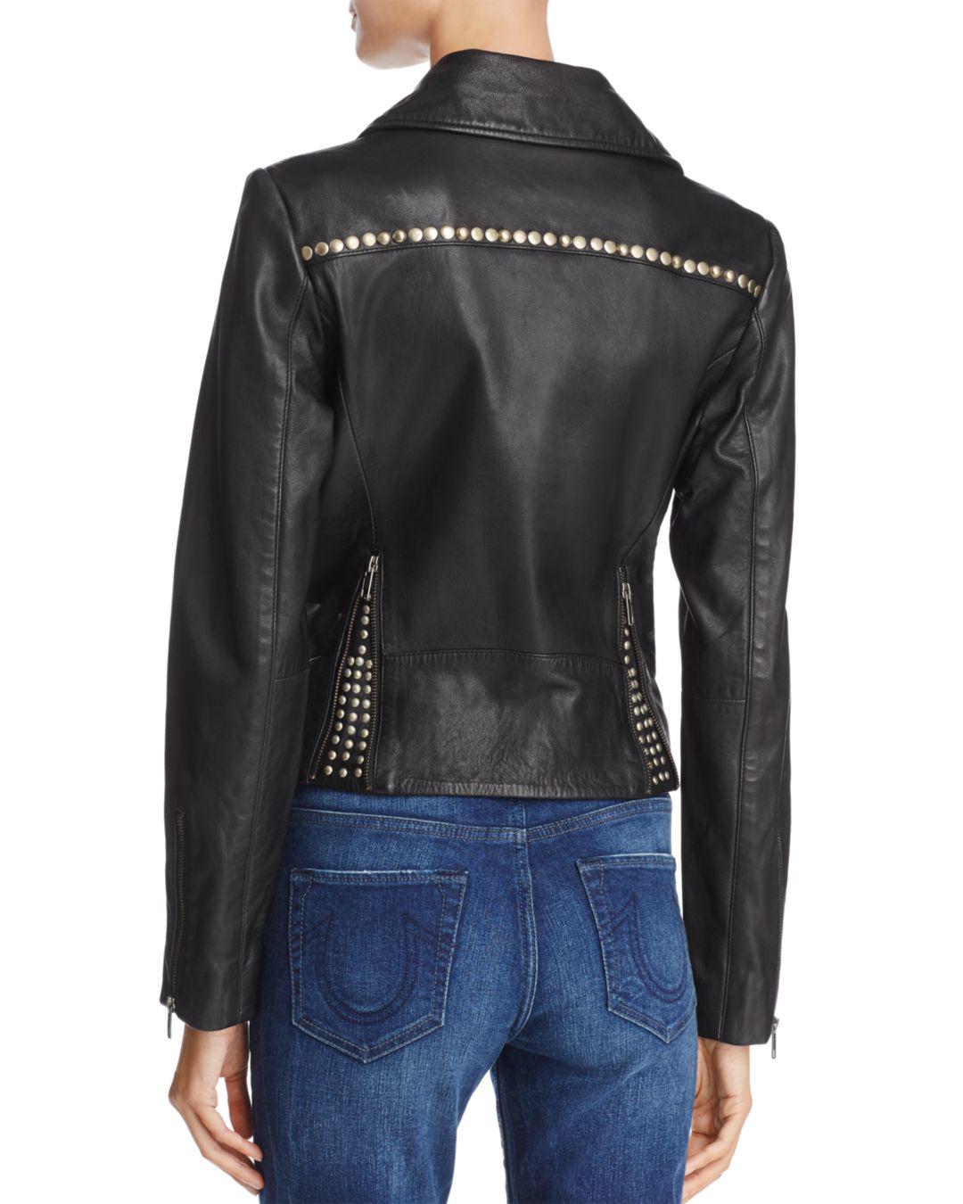 True Religion Studded Leather Jacket in Black - Lyst