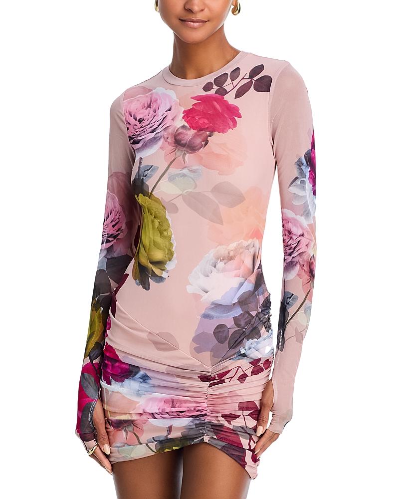 AFRM Mirza Long Sleeve Ruched Skirt Mini Dress in Pink | Lyst