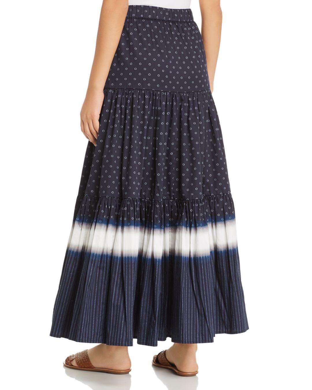 Tory Burch Cotton Striped Tiered Maxi Skirt in Blue - Lyst