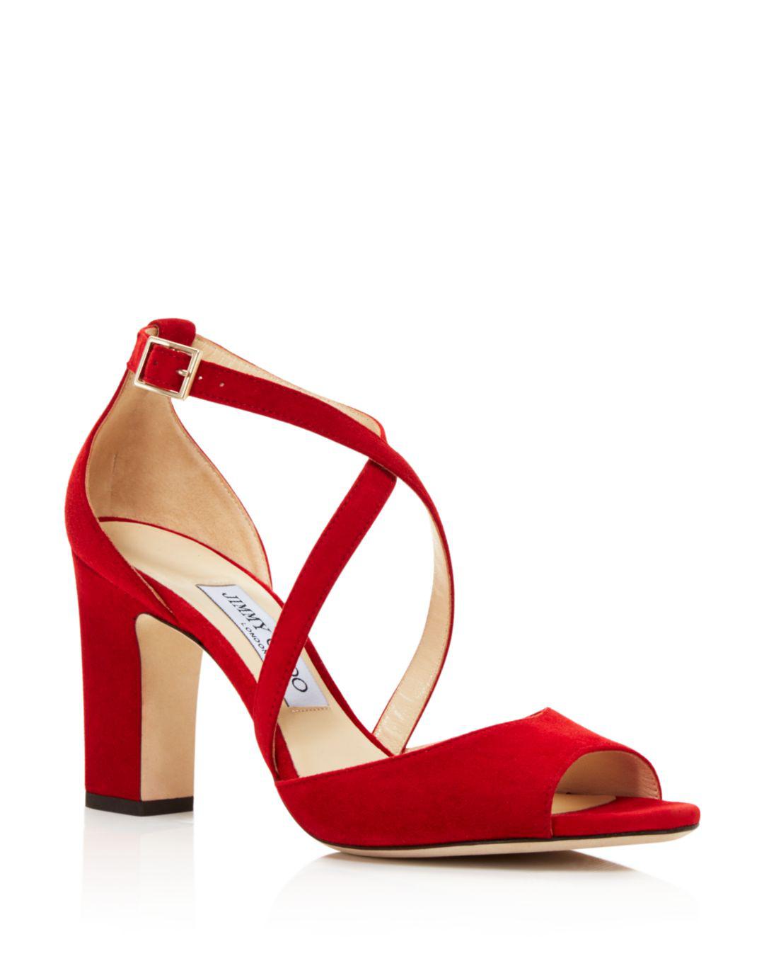 Jimmy Choo Women's Carrie 85 Suede Crisscross High-heel Sandals in Red ...