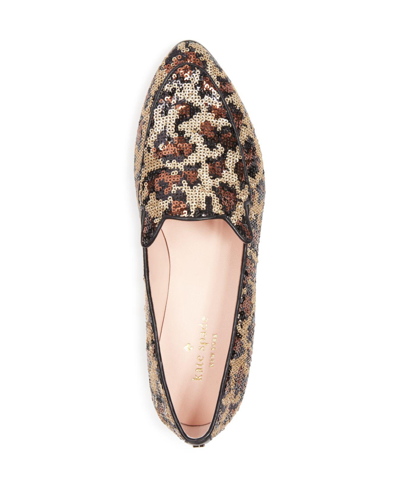 Kate Spade Caty Sequin Leopard Print Loafers Lyst