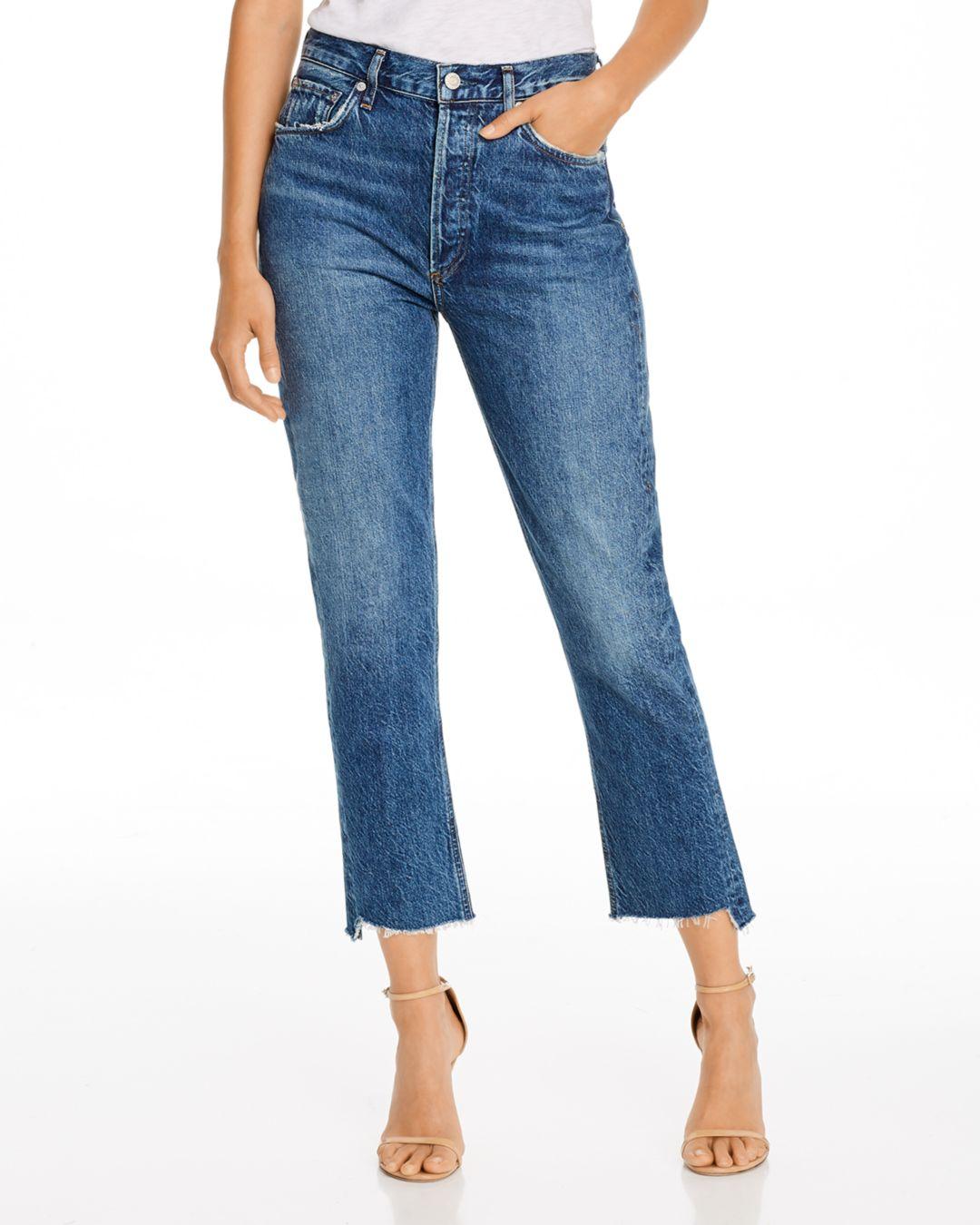 Agolde Denim Riley Frayed Hem Cropped Straight Leg Jeans In Disguise in Blue Lyst