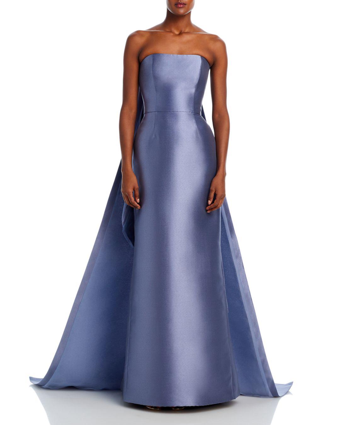 Amsale Mikado Strapless Train Gown in Blue | Lyst