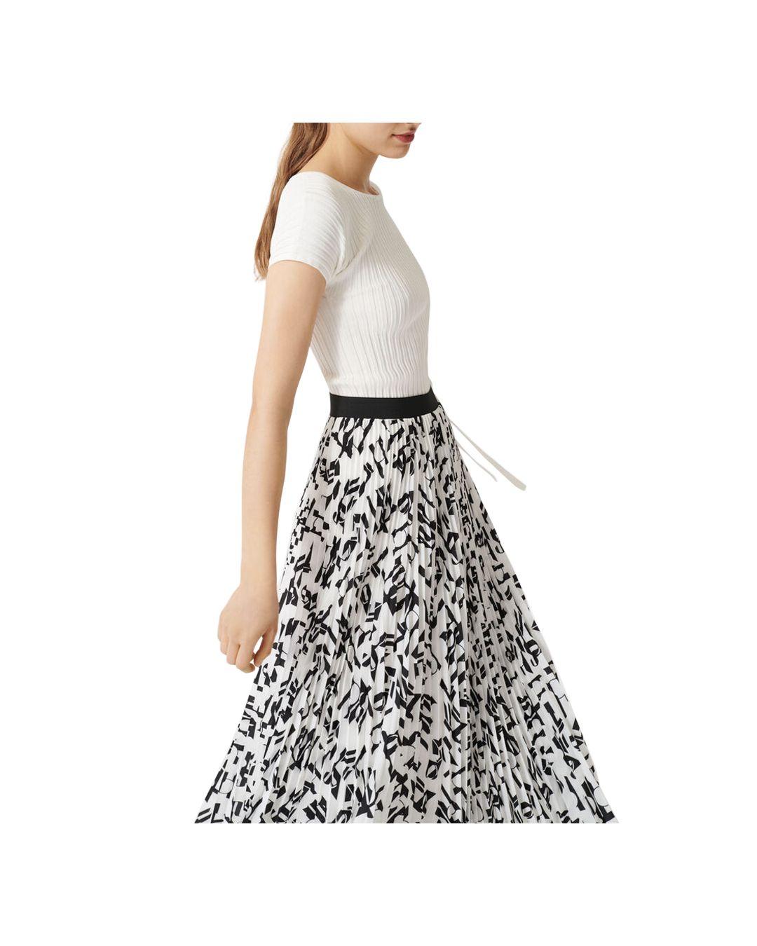 Maje Synthetic Jemo Geometric Print Pleated Midi Skirt in White/Black  (Black) | Lyst