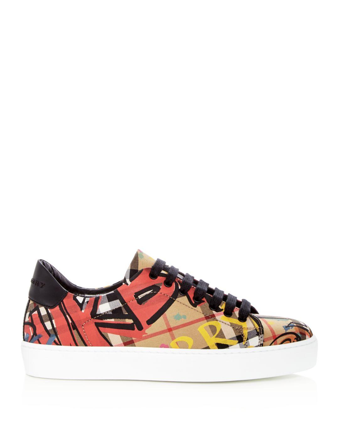 graffiti print vintage check sneakers