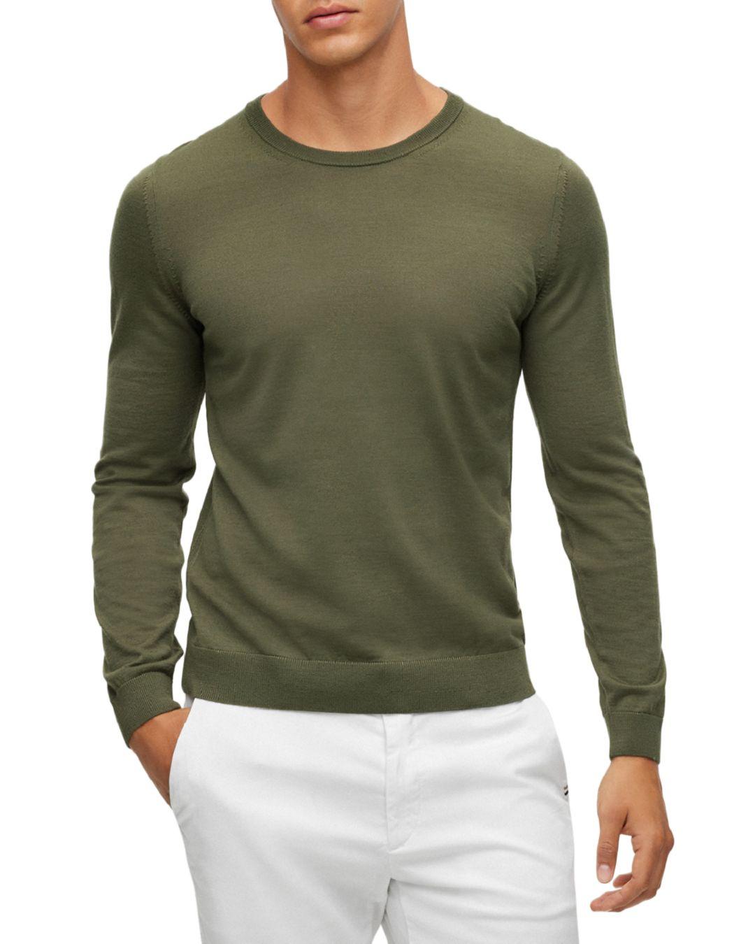 BOSS by HUGO BOSS Leno - P Slim Fit Wool Crewneck Sweater in Green for Men  | Lyst