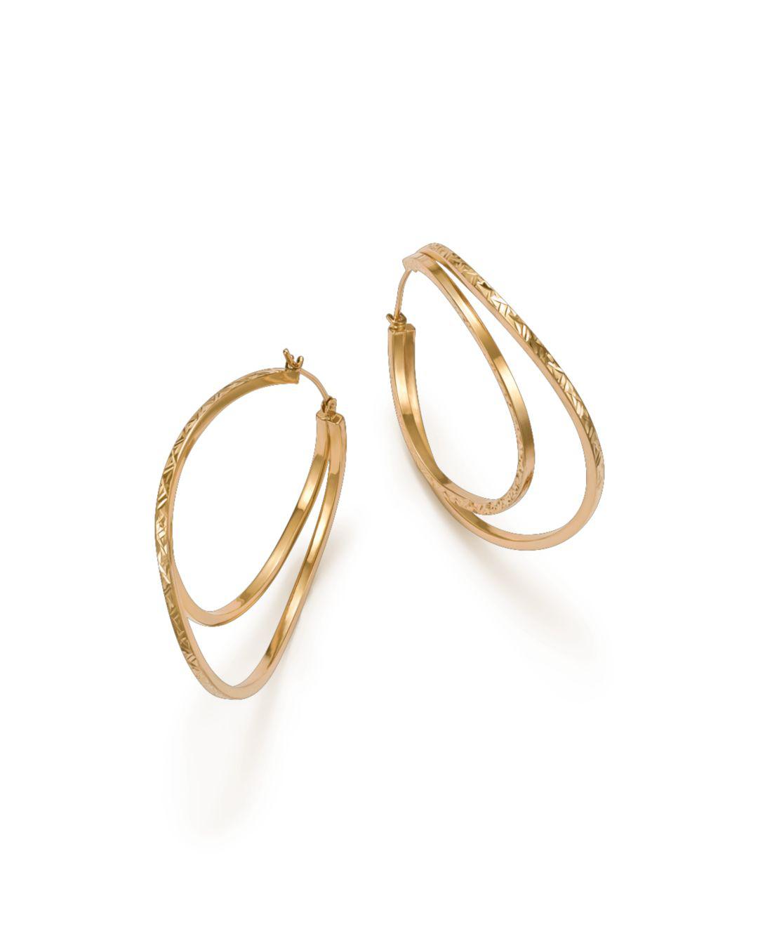 Lyst Bloomingdale S Twisted Double Hoop Earrings In 14k Yellow Bloomingdale S Women Metallic Twisted Double Hoop Earrings