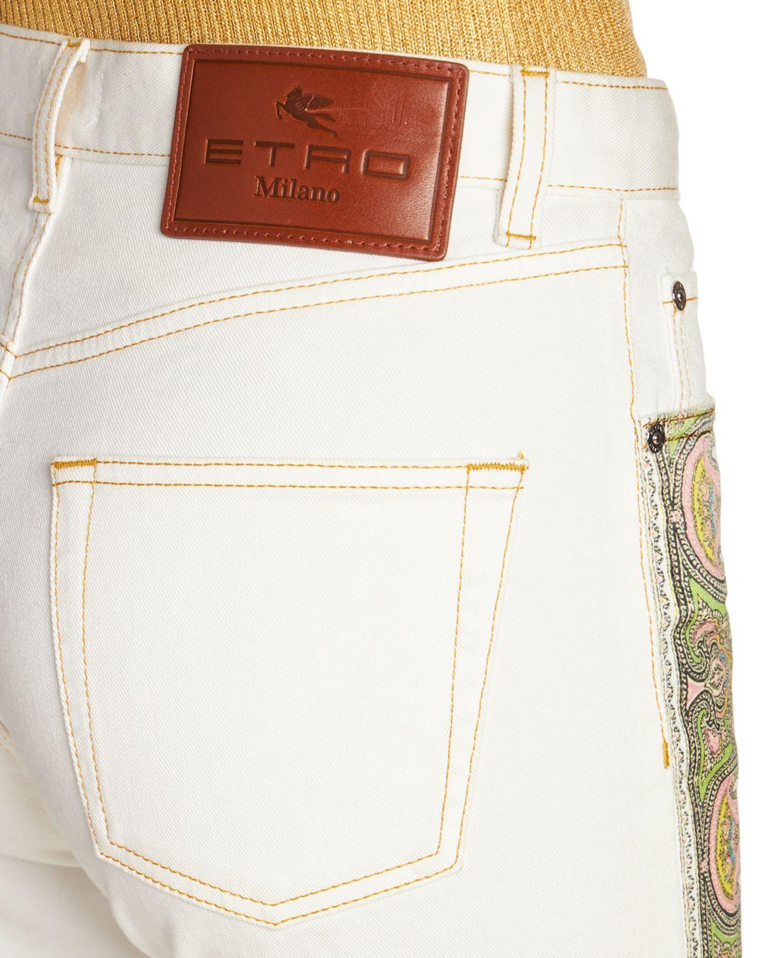 Etro Border Print High Rise Straight Jeans In White | Lyst