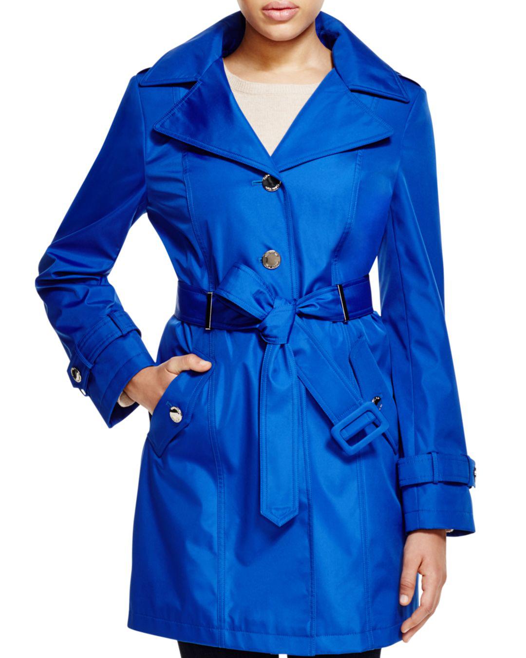 Calvin Klein Synthetic Hooded Belted Trench Coat in Blue - Lyst
