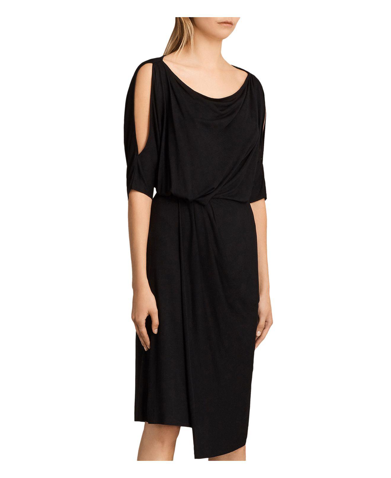 AllSaints Sina Cold-shoulder Dress in Black - Lyst