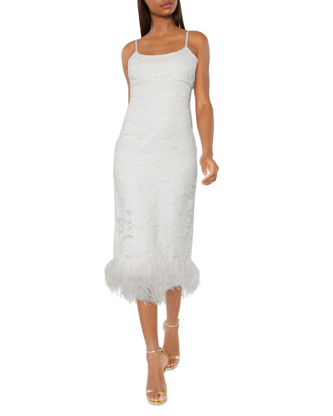 Likely Mari Feather Trim Midi Dress in White | Lyst