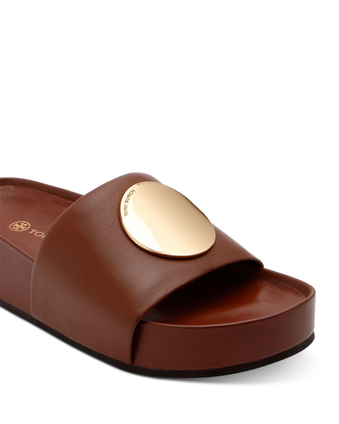 Tory Burch Leather Patos Slide in Burnt Tan (White) - Lyst