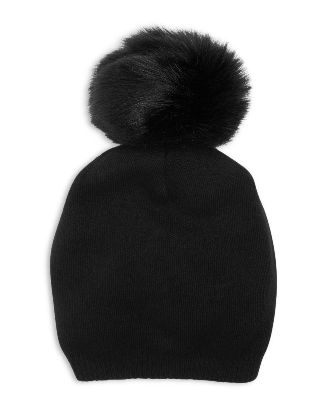 Kyi Kyi Cashmere Faux Fur Pom Pom Hat in Black - Lyst