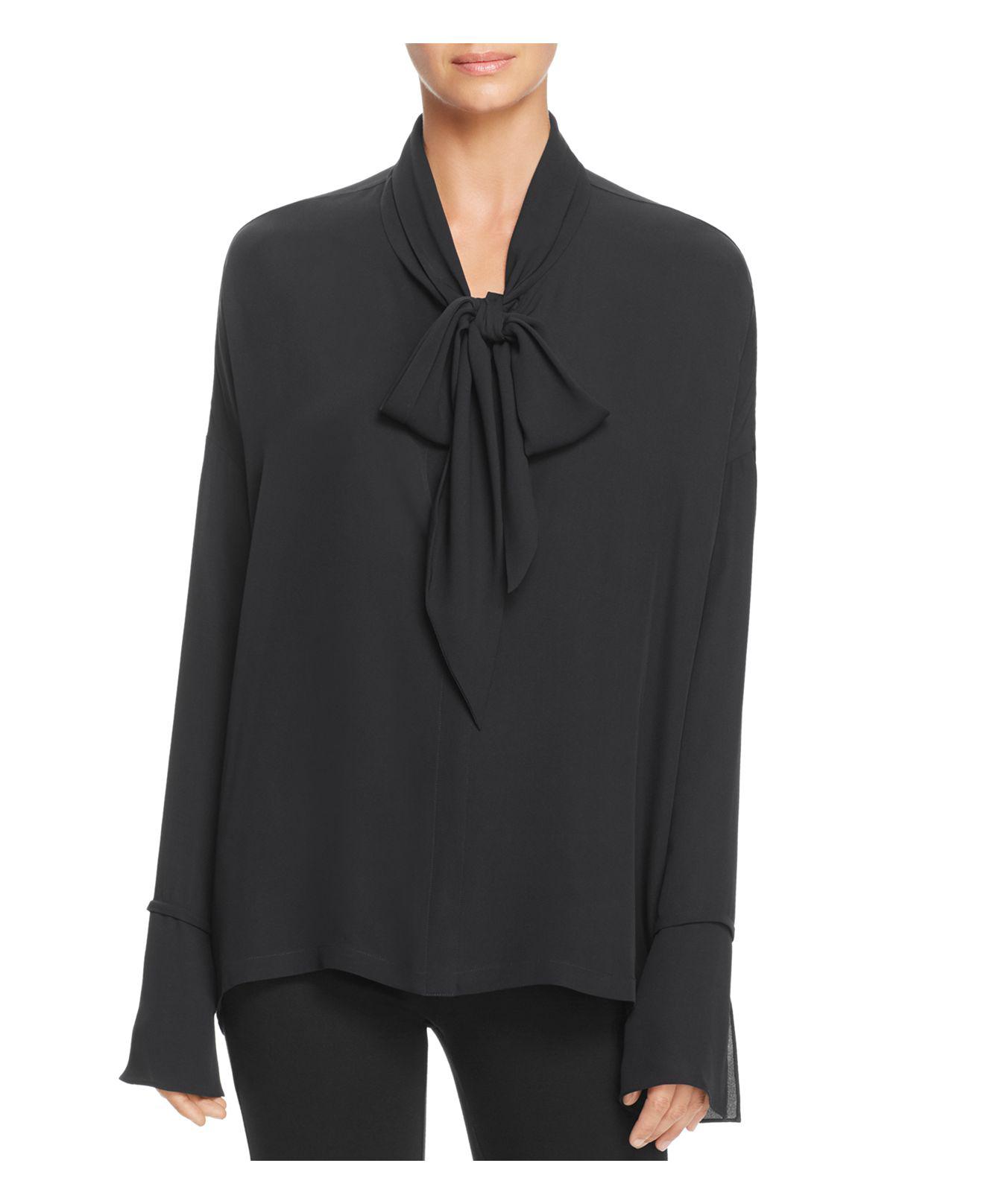 Theory Tie-neck Silk Blouse in Black - Lyst