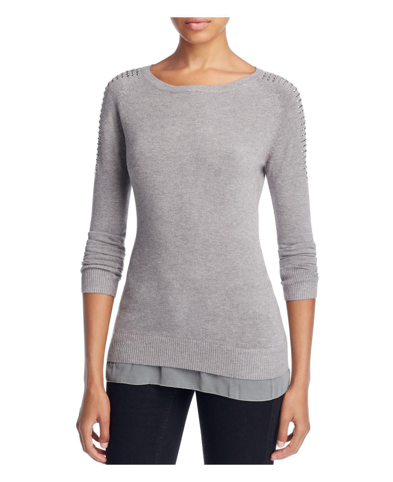 Sioni Synthetic Studded Woven Sweater in Heather Ash (Gray) - Lyst