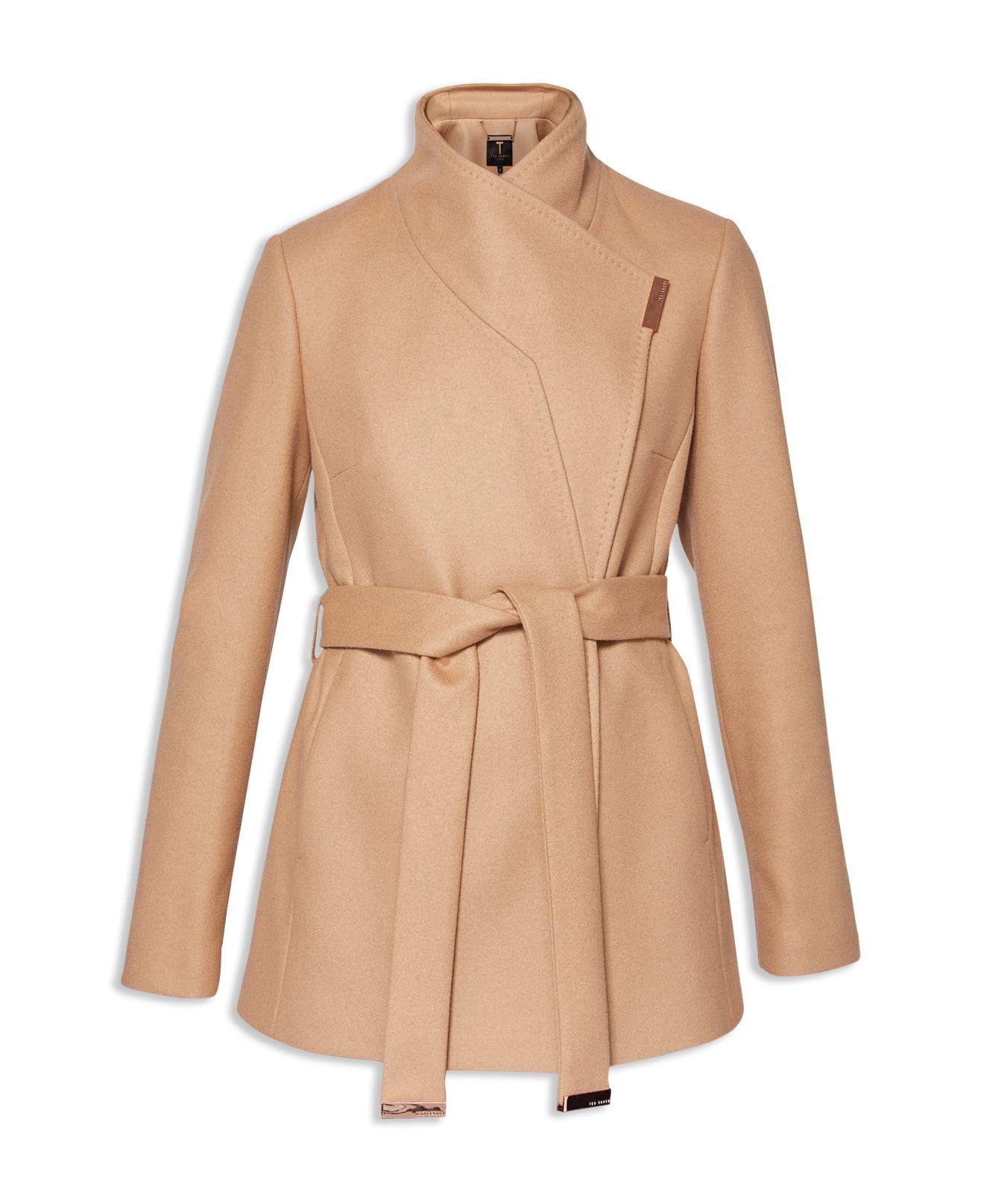 Ted Baker Keyla Short Wrap Coat in Natural - Lyst