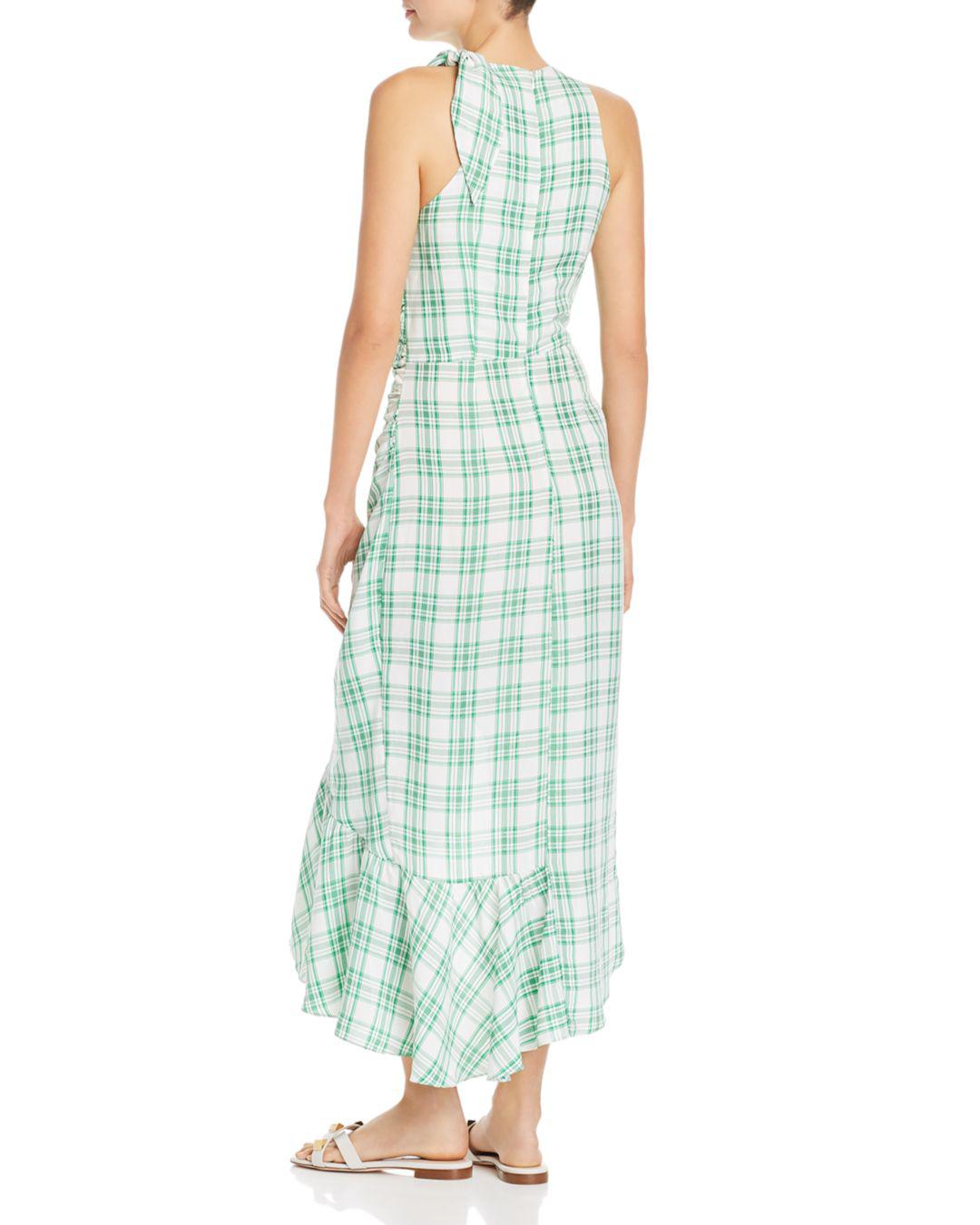 green and white checkered dress