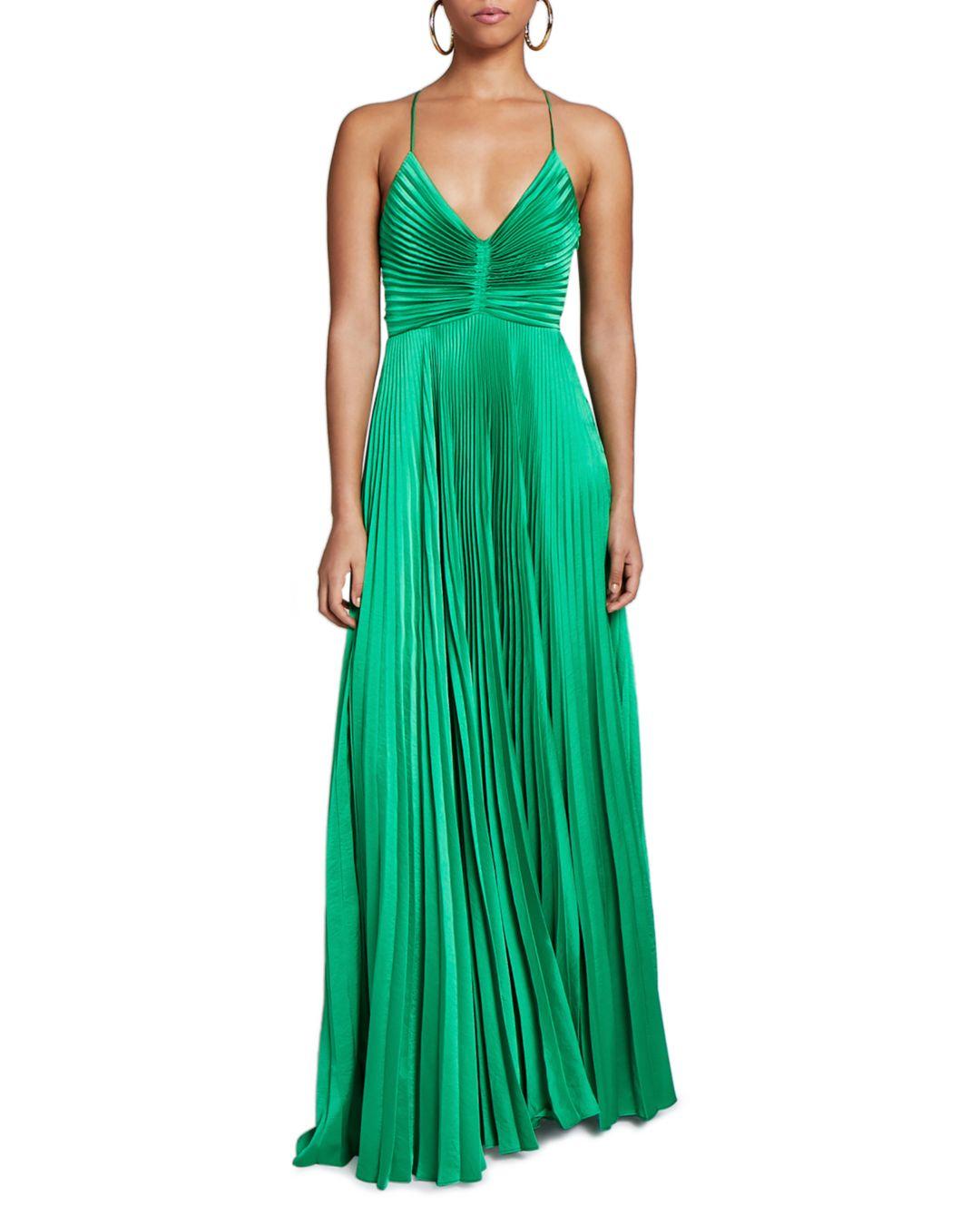A L C Aries Pleated Open Back Dress In Green Lyst