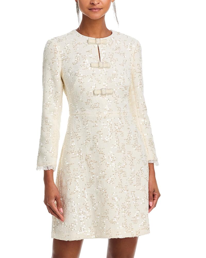 Eliza J Long Sleeved Bow Detail Fit-And-Flare Dress in White | Lyst