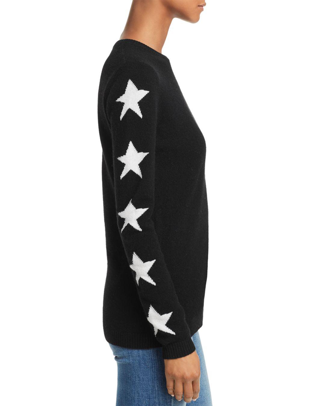 Aqua Cashmere Star-sleeve Cashmere Sweater in Black White (Black) - Lyst
