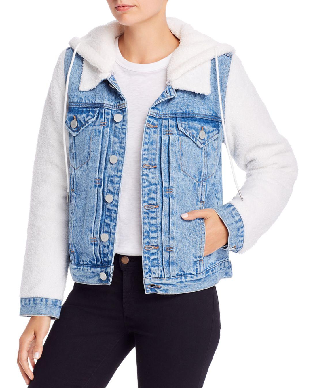Hooded Faux Shearling \u0026 Denim Jacket 