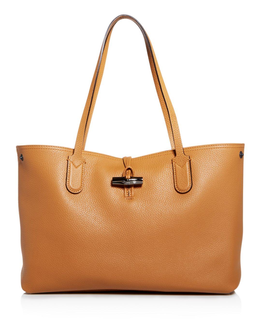 Longchamp Roseau Essential Medium Leather Tote in Natural | Lyst