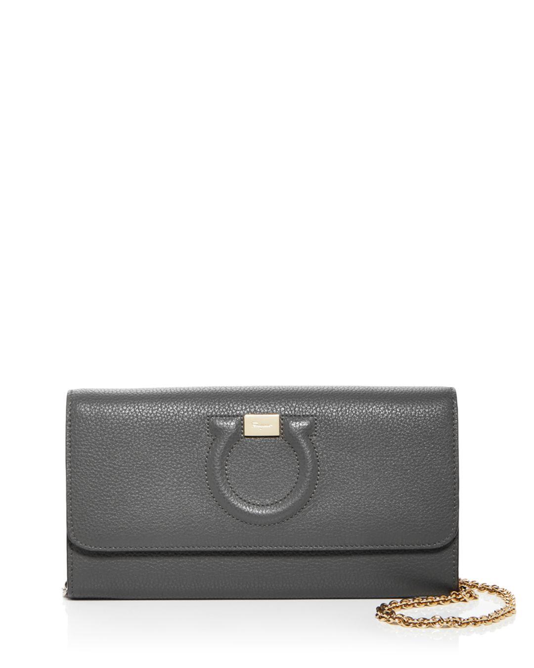 Ferragamo Gancini City Leather Chain Wallet in Black | Lyst