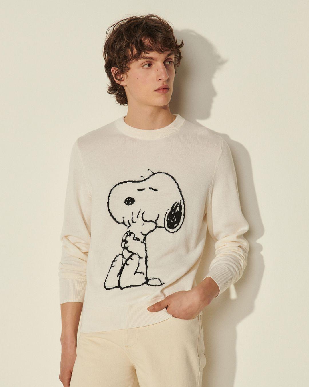 Sandro Wool Blend Snoopy Jacquard Straight Fit Crewneck Sweater in Natural  for Men | Lyst