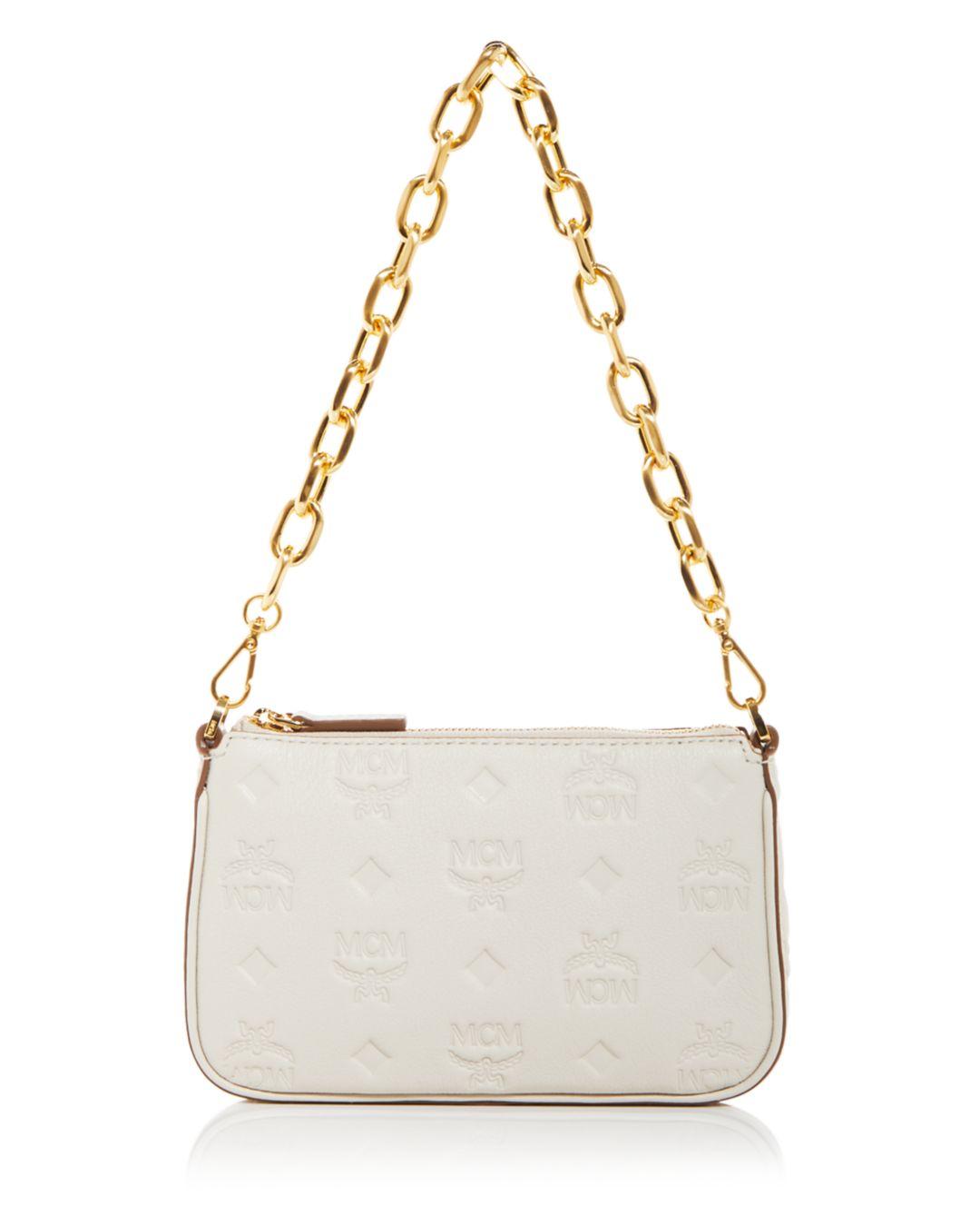 MCM Aren Embossed Logo Monogram Leather Chain Wallet in White Lyst