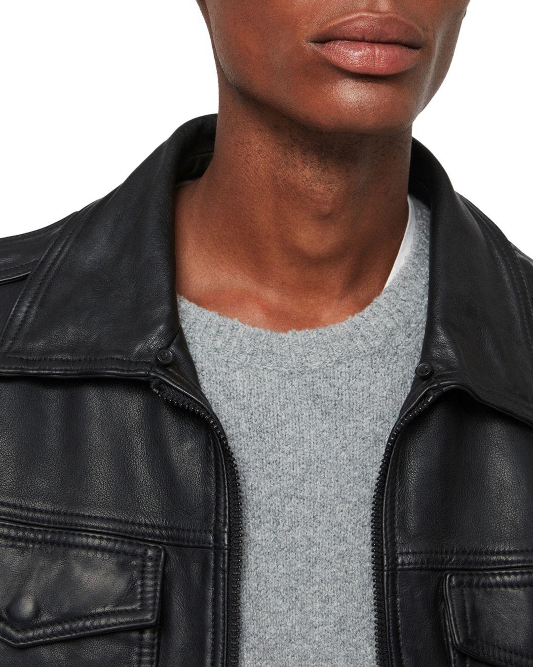 Allsaints Castle Shearling Collar Leather Jacket In Black For Men Lyst