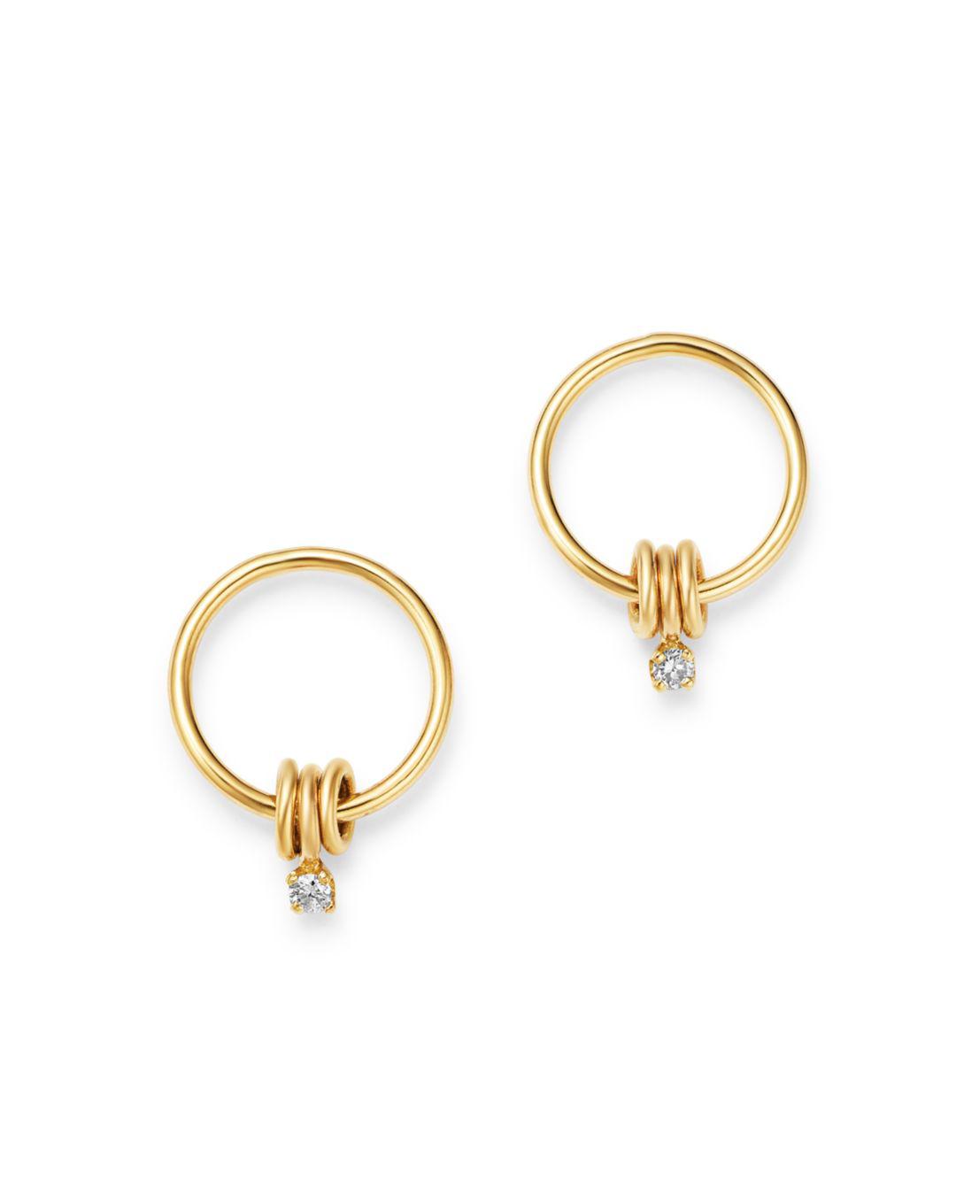 Zoe Chicco 14k Yellow Gold Diamond Small Circle Drop Earrings in White ...