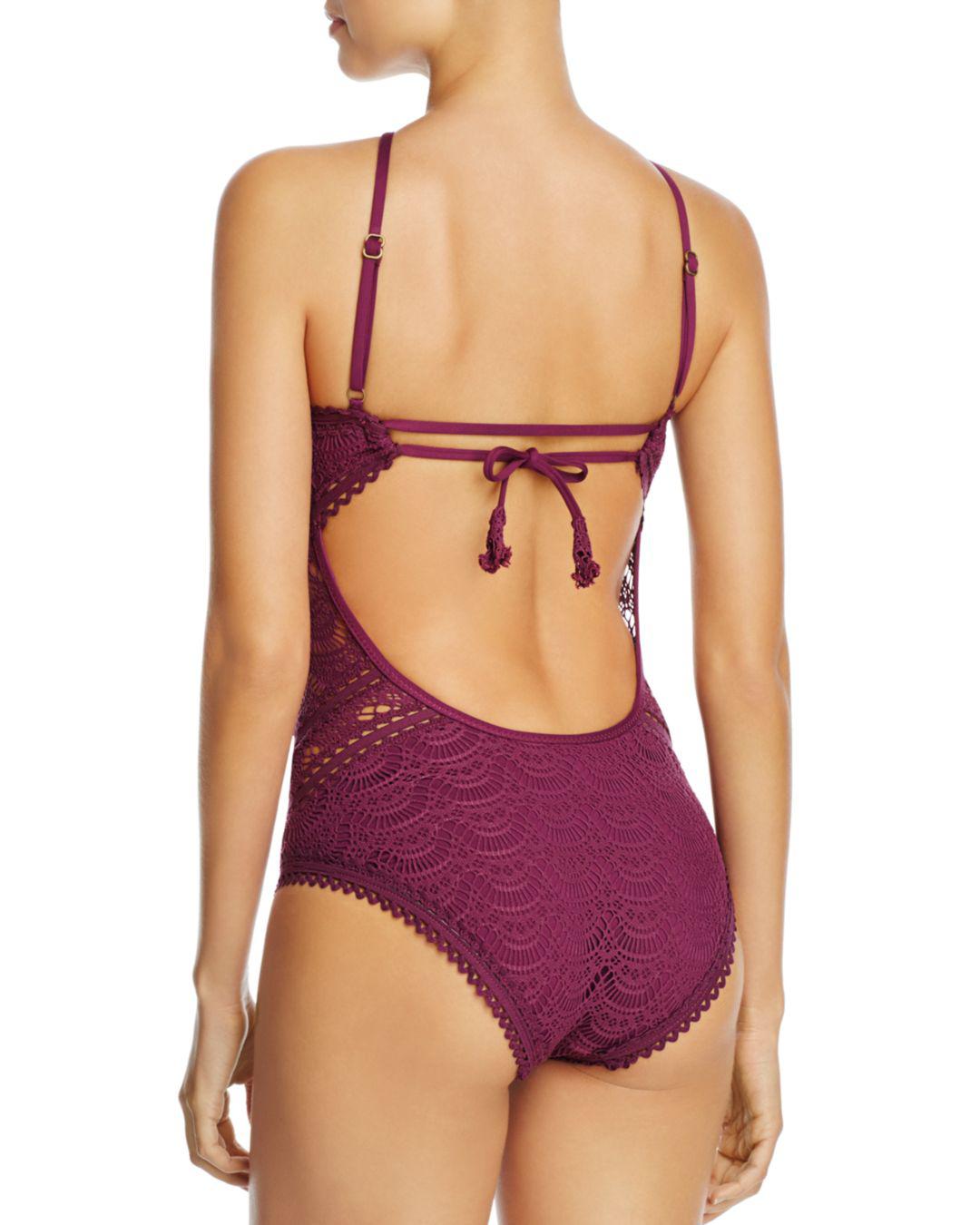 Becca Synthetic High-neck Illusion Crochet One-piece ...