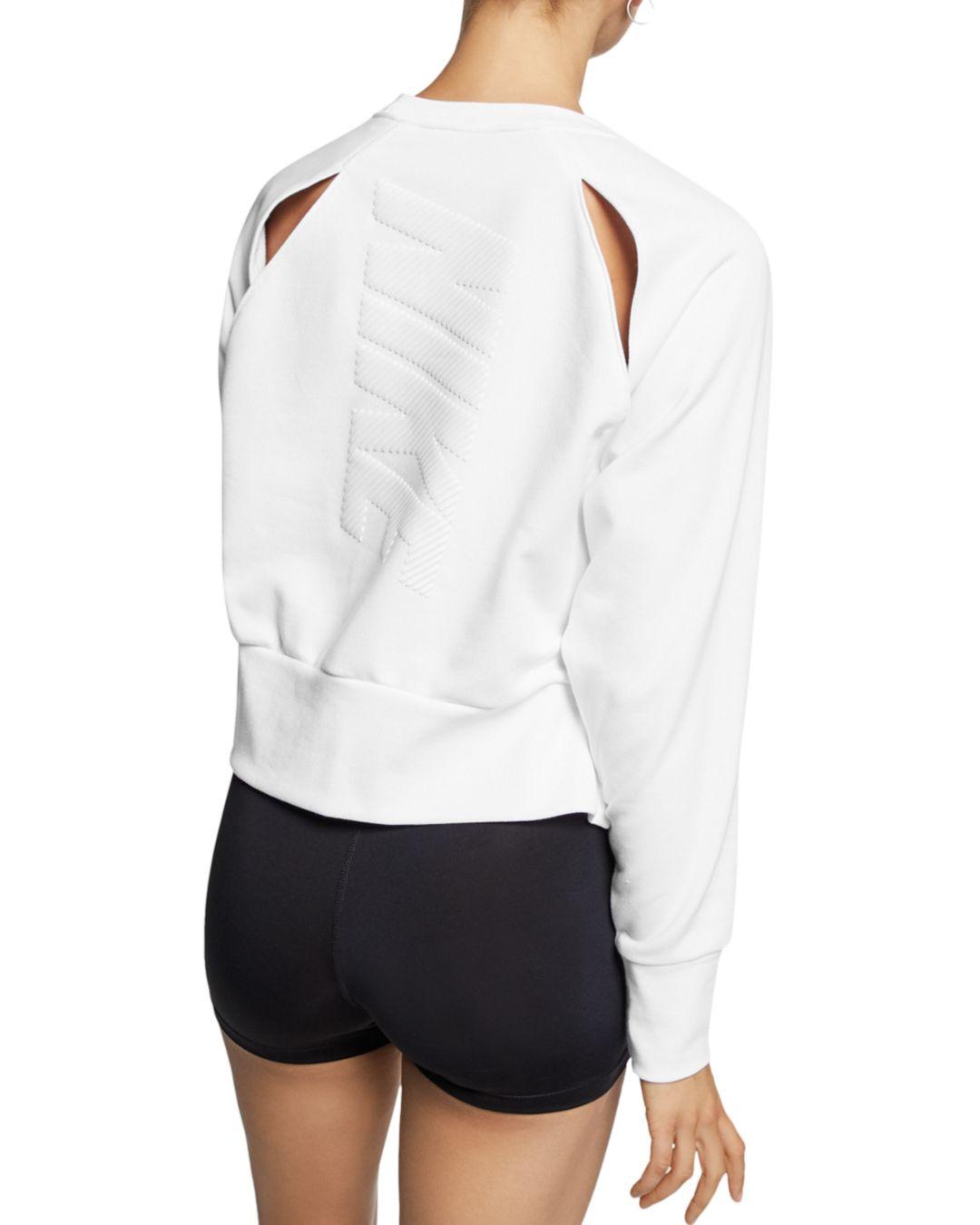 Nike Dry Cutout Cropped Sweatshirt in White | Lyst