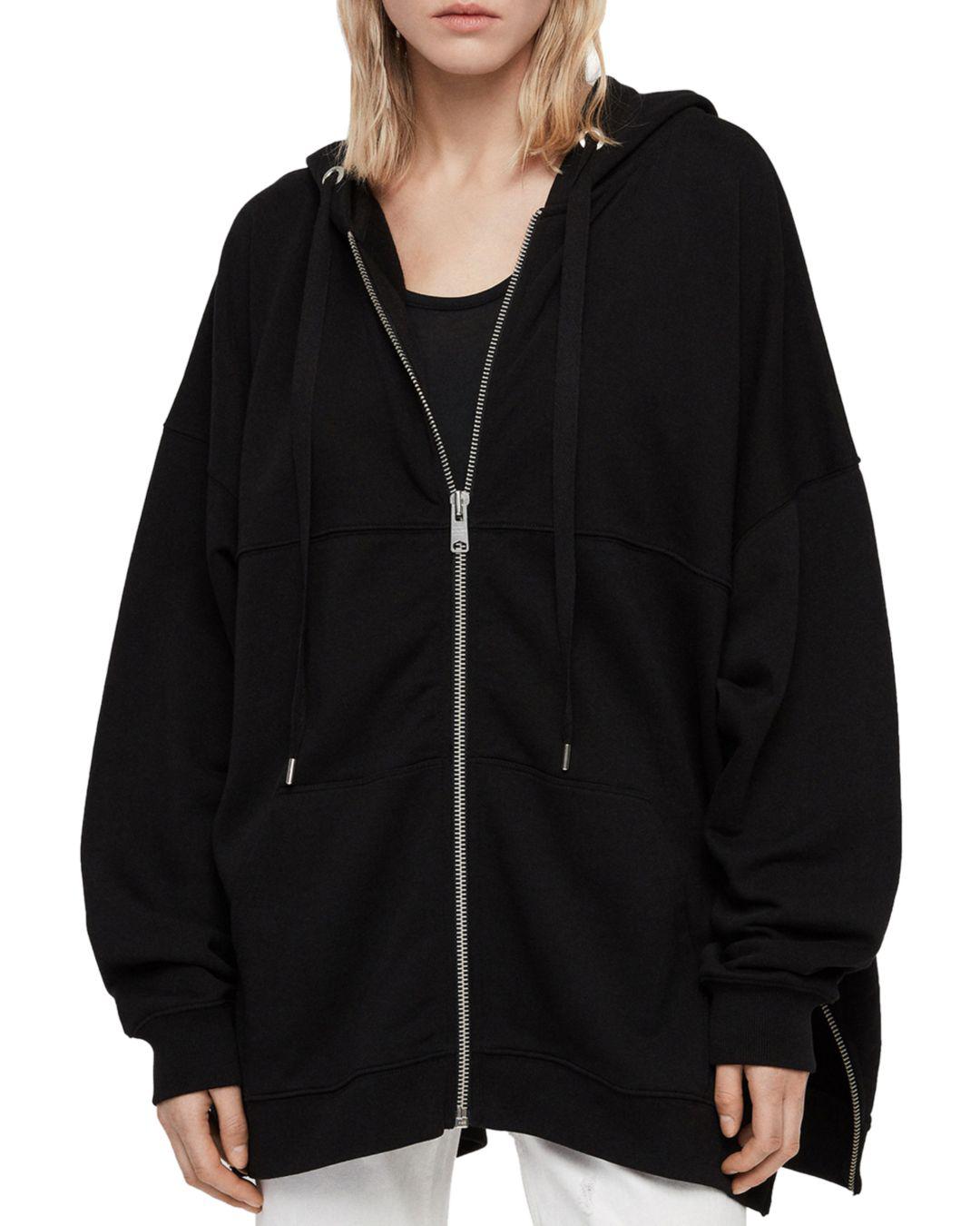 AllSaints Bella Oversized Zip Up Hoodie in Black | Lyst