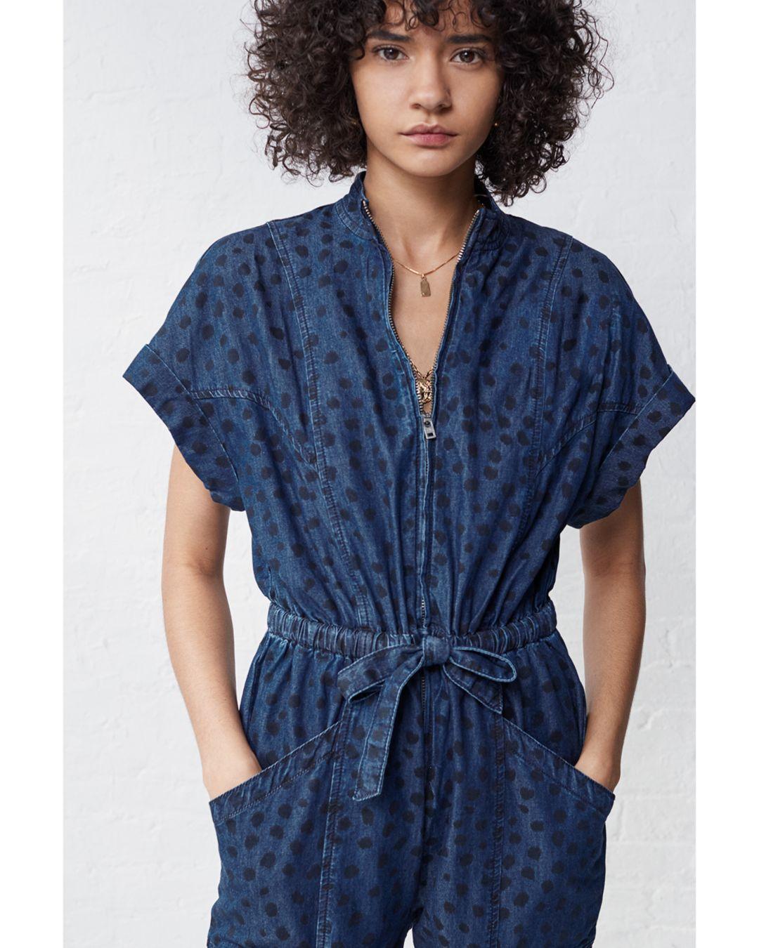 leopard print denim jumpsuit