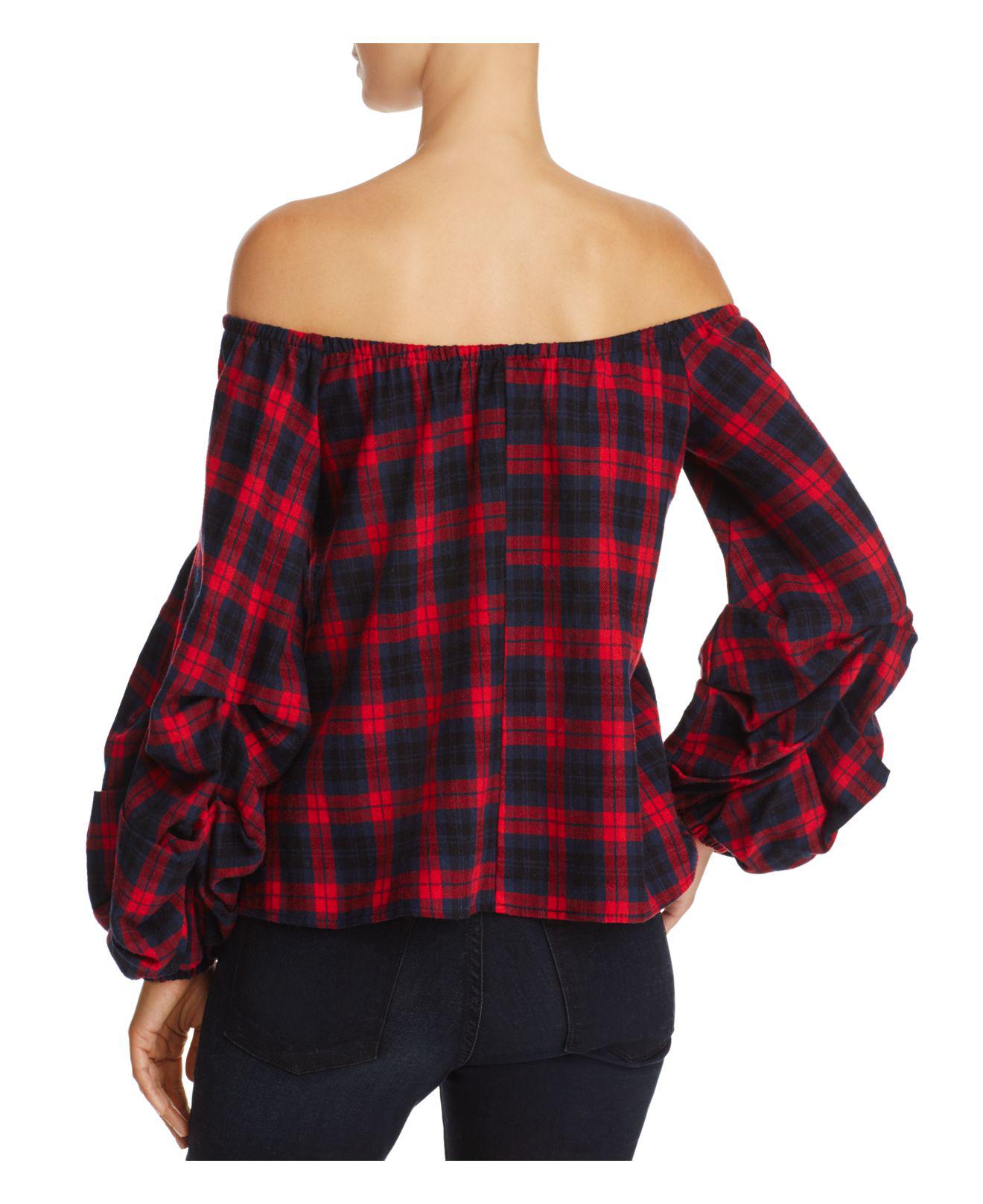 Lyst Ppla Tara Offtheshoulder Plaid Top in Red